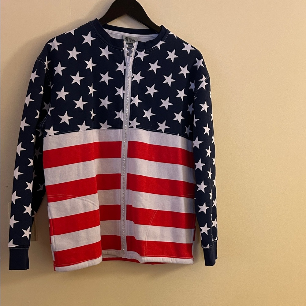 Isaac’s Designs American Flag Zippered Jacket Size Medium (Ladies size 10-12) - Picture 3 of 17